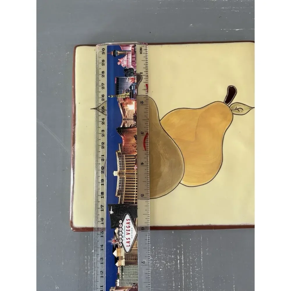 RUSS Hand Painted Glazed Terracotta Pear Kitchen Trivet # 26741 Vintage